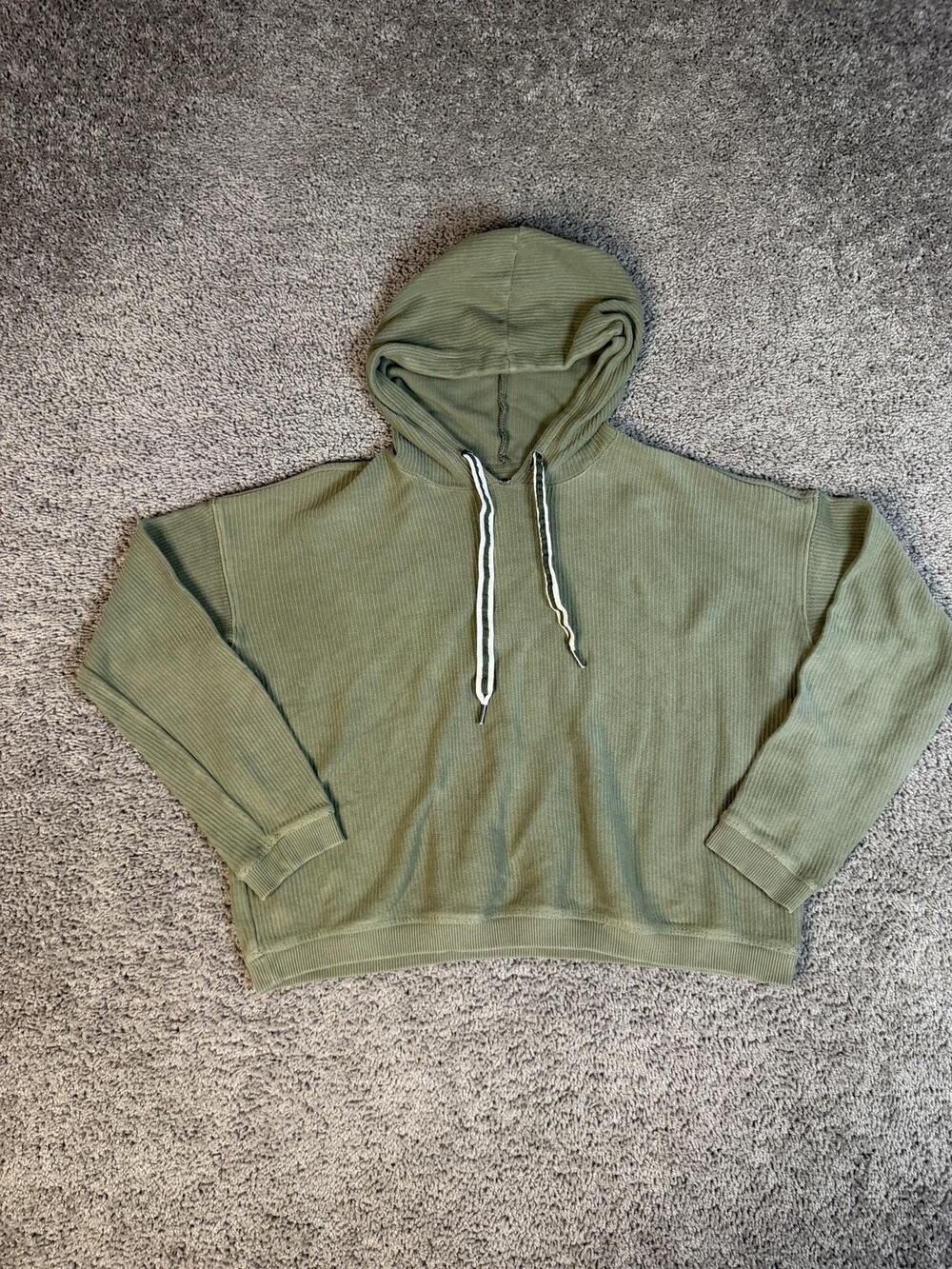 Aerie Hoodie Womens S Green Pullover Hooded Tagless Knit 100% Cotton Relaxed Fit